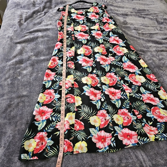 Serengeti Buttondown Smocked Midi Dress Tropical Floral Print Black Sleeveless L - Picture 10 of 14